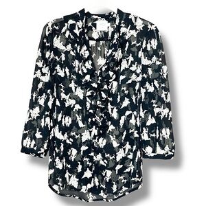 Anthropologie‎ HD in Paris Ruffled Blouse 2 black white toile button down top